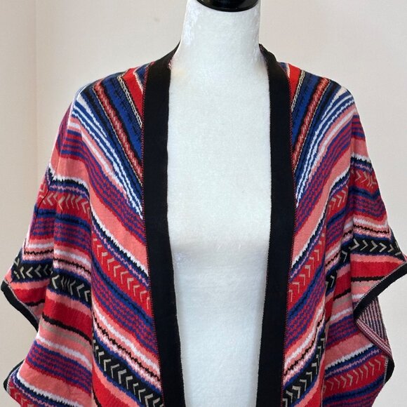 3X Southwest Fringe Cardigan Wrap Womens Boho Knit Open Front Shawl Cape Tribal - Picture 3 of 16